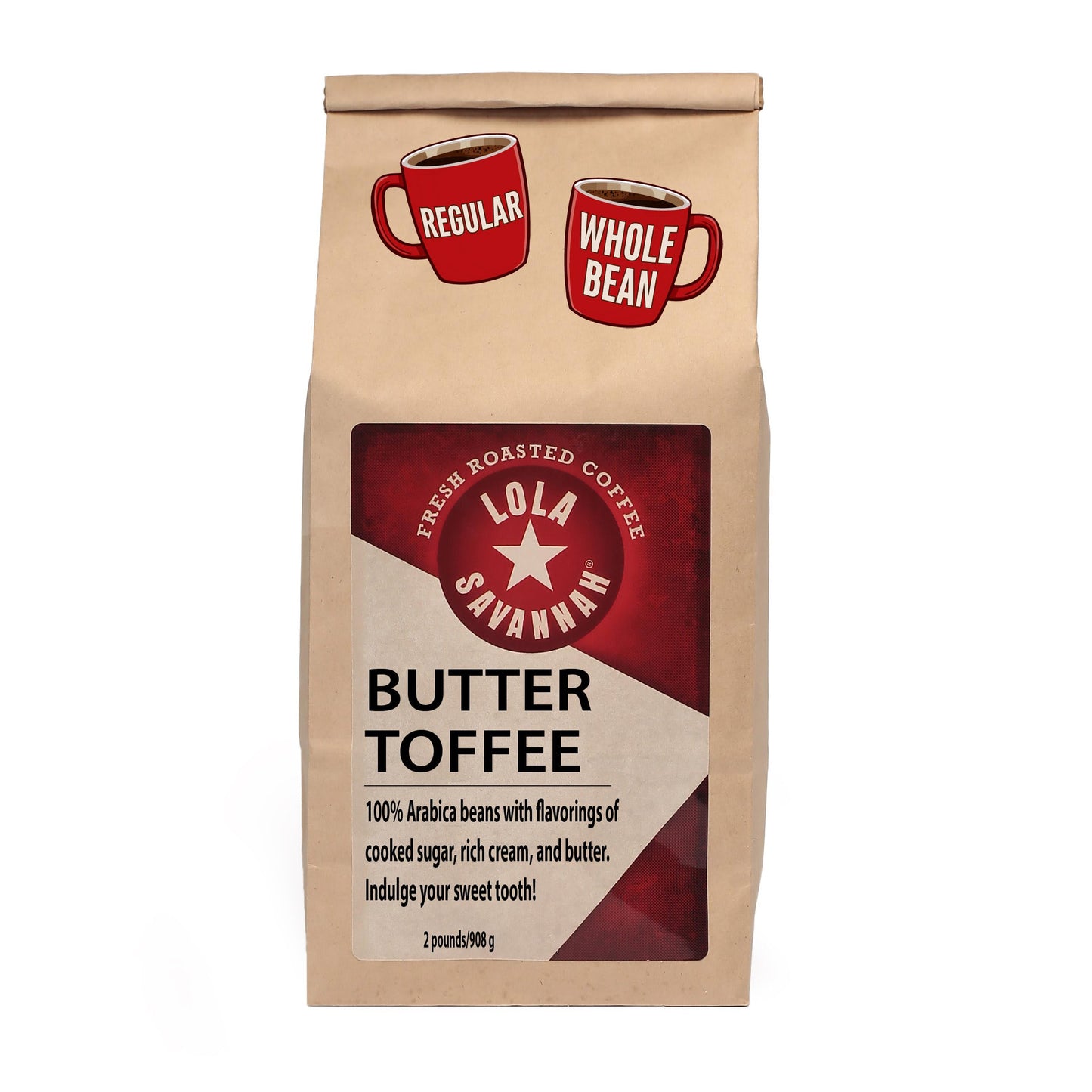 Lola Savannah Butter Toffee Whole Bean Caffeinated Coffee, 2lb