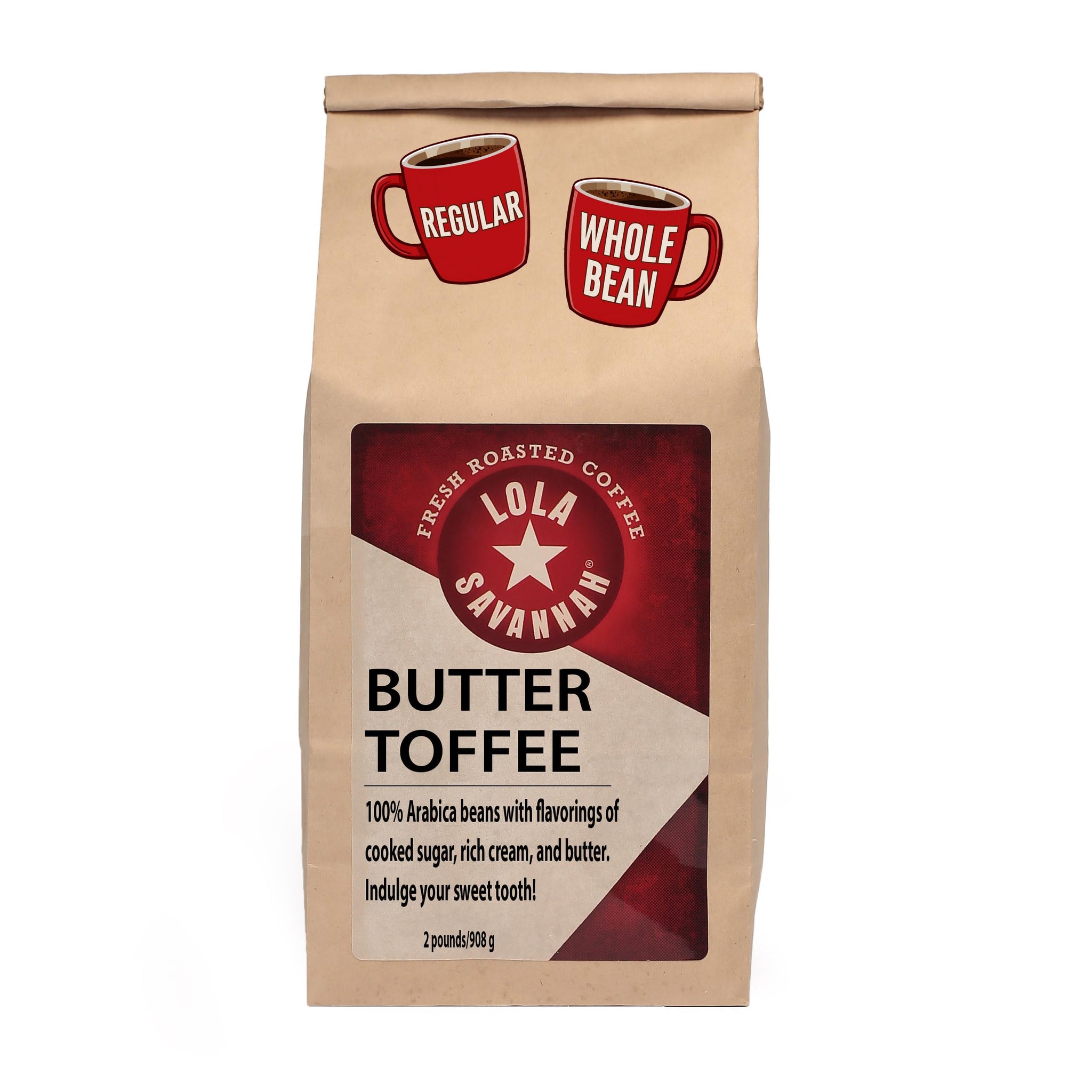Lola Savannah Butter Toffee Whole Bean Caffeinated Coffee, 2lb