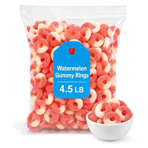 Soft & Chewy Watermelon Gummy Rings, 4.5 lb Bulk Candy, Gluten Free