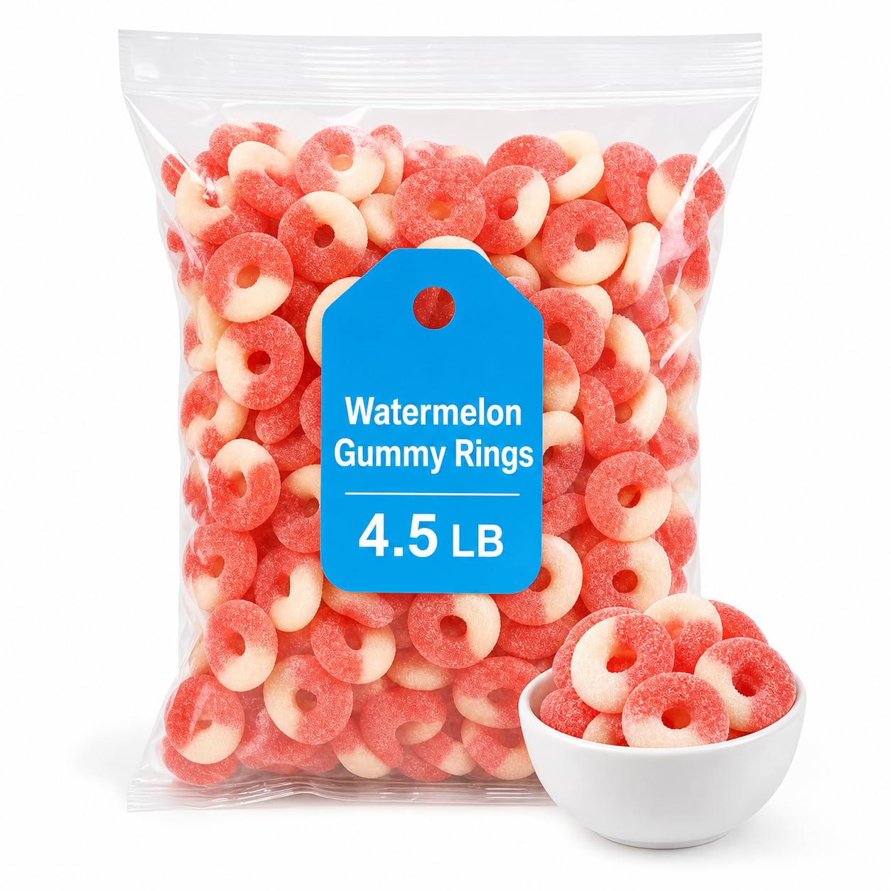 Soft & Chewy Watermelon Gummy Rings, 4.5 lb Bulk Candy, Gluten Free