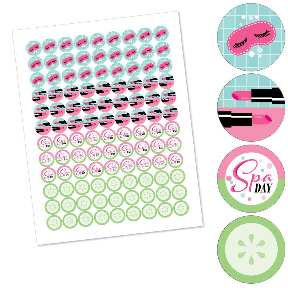 Big Dot of Happiness Spa Day - Girls Makeup Party Round Candy Sticker Favors - Labels Fit Chocolate Candy (1 Sheet of 108)