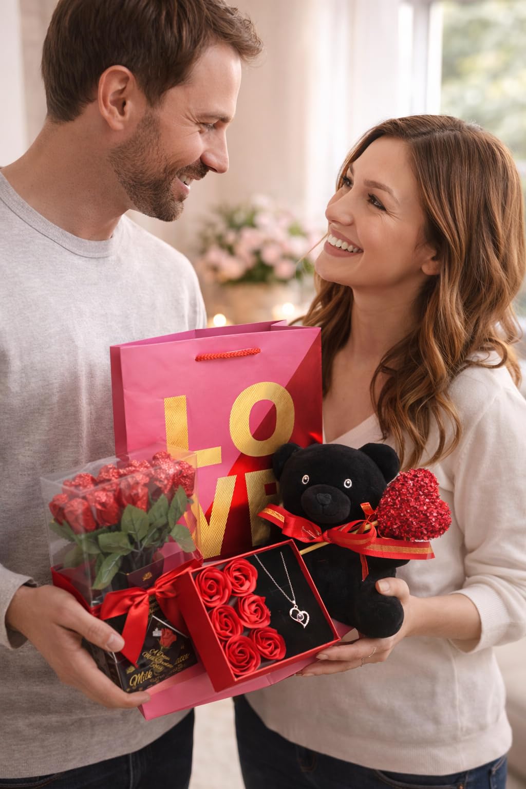 Bailey Exceeds Romantic Valentine Gift Set - Includes Heart Necklace, Plush Bear Keepsake & Decorative Gift Bag