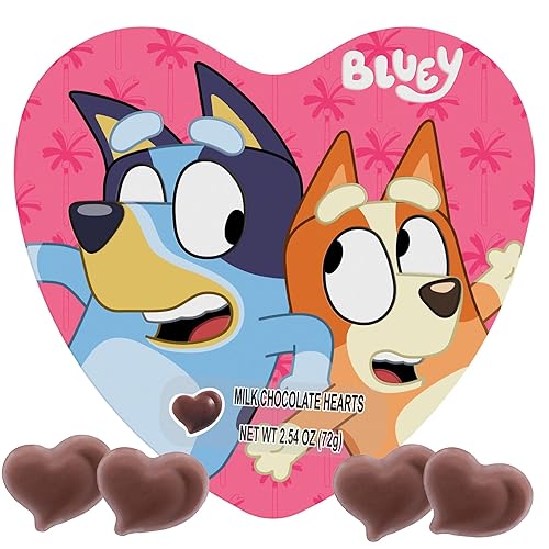 Bluey Valentines Heart Tin, Individually Wrapped Milk Chocolate Hearts with Reusable Container, 2.12 Ounces