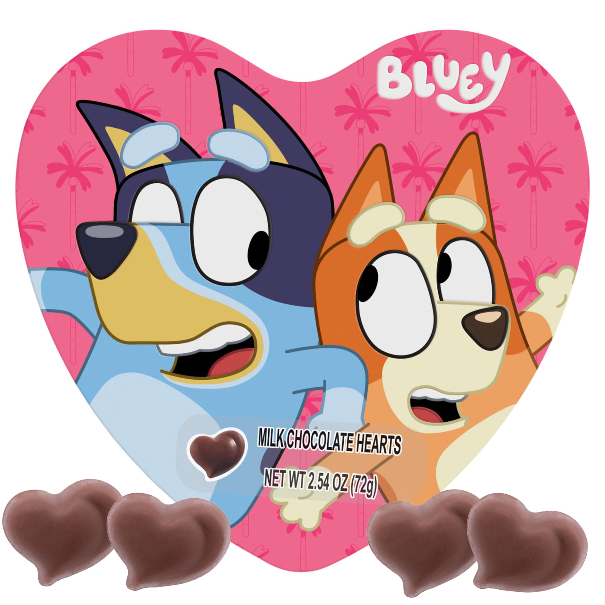 Bluey Valentines Heart Tin, Individually Wrapped Milk Chocolate Hearts with Reusable Container, 2.12 Ounces