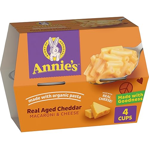 Annie's Real Aged Cheddar Microwave Mac and Cheese with Organic Pasta, Made with Real Cheese, Dinner Side or Snacks, 4 Cups, 8.04 oz