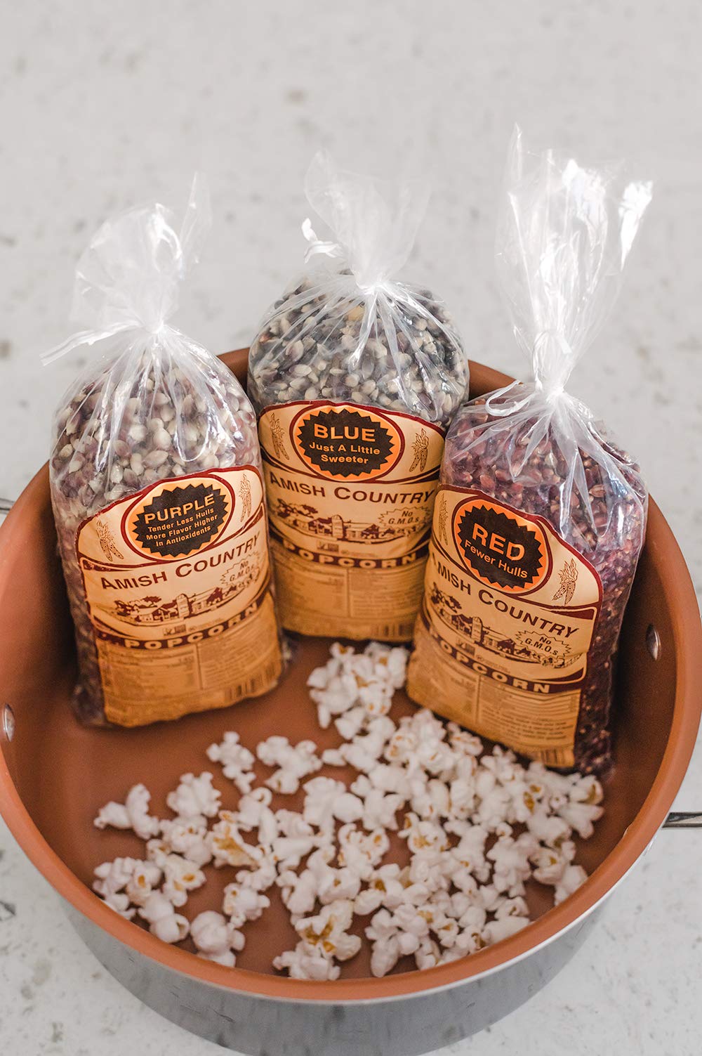 Amish Country Popcorn | 3-1 lb Bags | Purple, Red and Blue Popcorn Kernels | Old Fashioned, Non-GMO and Gluten Free (3-1 lb Bags)