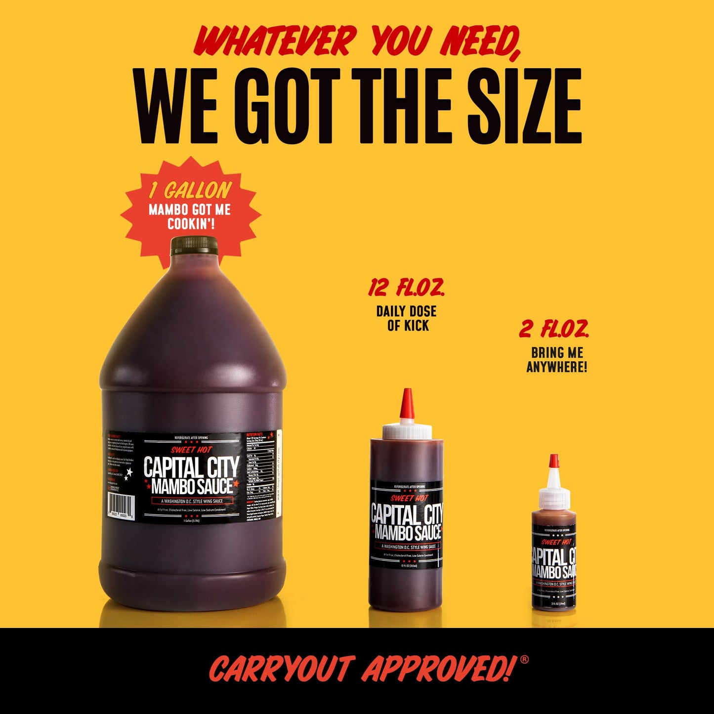 Capital City Mambo Sauce Sweet Hot, Washington DC Wing Sauces, Perfect Condiment for Wings Chicken Pork Beef Seafood Burgers Rice or Noodles, 128oz (1