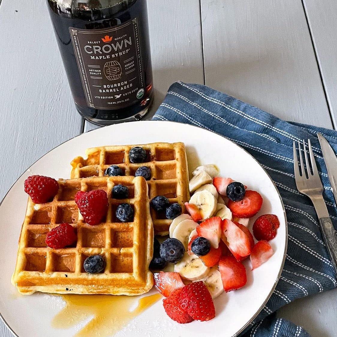 Crown Maple Certified Organic Bourbon Barrel Aged Maple Syrup, Pure, Gluten Free, No Preservatives, Non-GMO Pairs well with Pancakes, Coffee