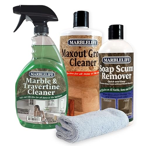 Marblelife Bathroom Combo Kit, With Marble & Travertine Cleaner, MaxOut Deep Grout Cleaner for Tile Floors, Soap Scum Remover For Shower & Other