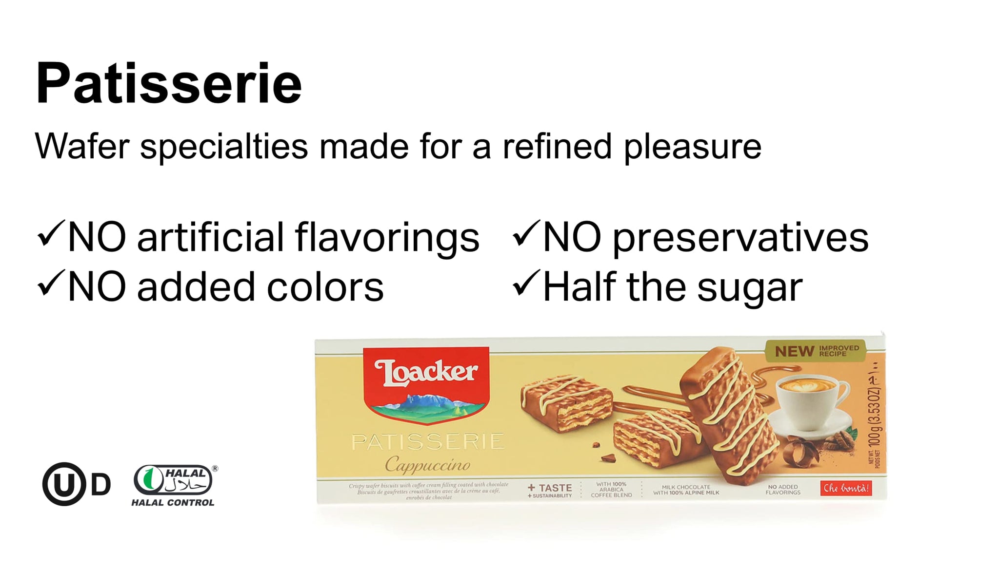 Loacker Patisserie Cappuccino, chocolate coated wafer specialty, 3.53oz