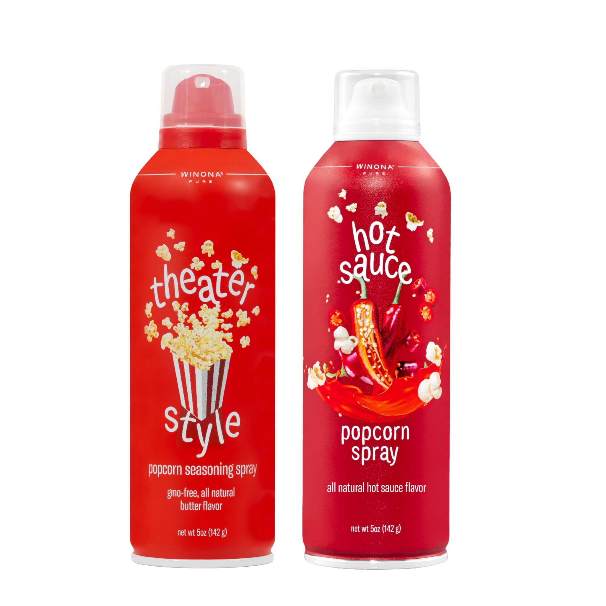 Winona Pure Popcorn Spray Variety Pack, Butter & Hot Sauce, For Popcorn & More, 5 oz, 2 Pack