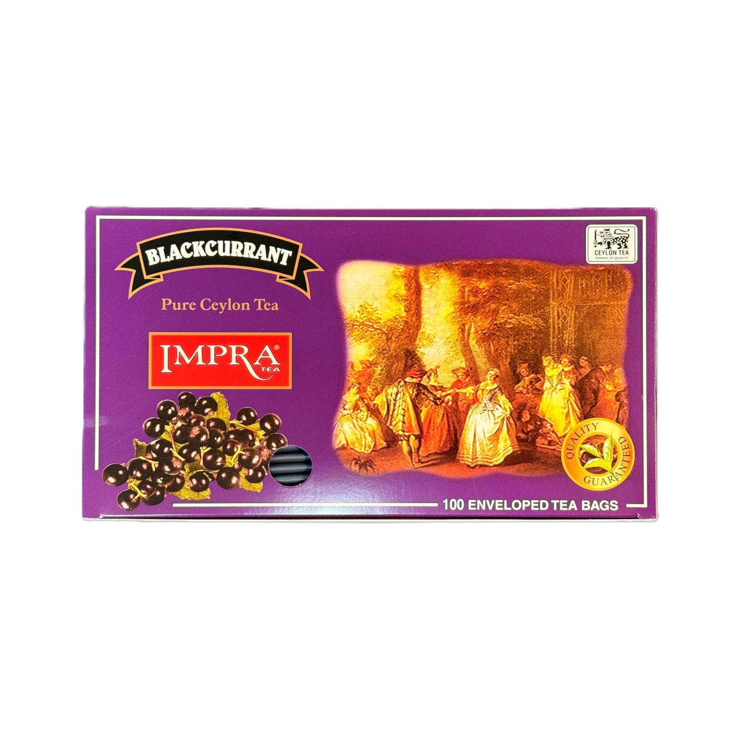 Impra Blackcurrant Flavored Ceylon Black Tea - 100 Individually Wrapped Foil Enveloped Tea Bags - Authentic Ceylon Origin - Fruity Aroma (Pack of 2)
