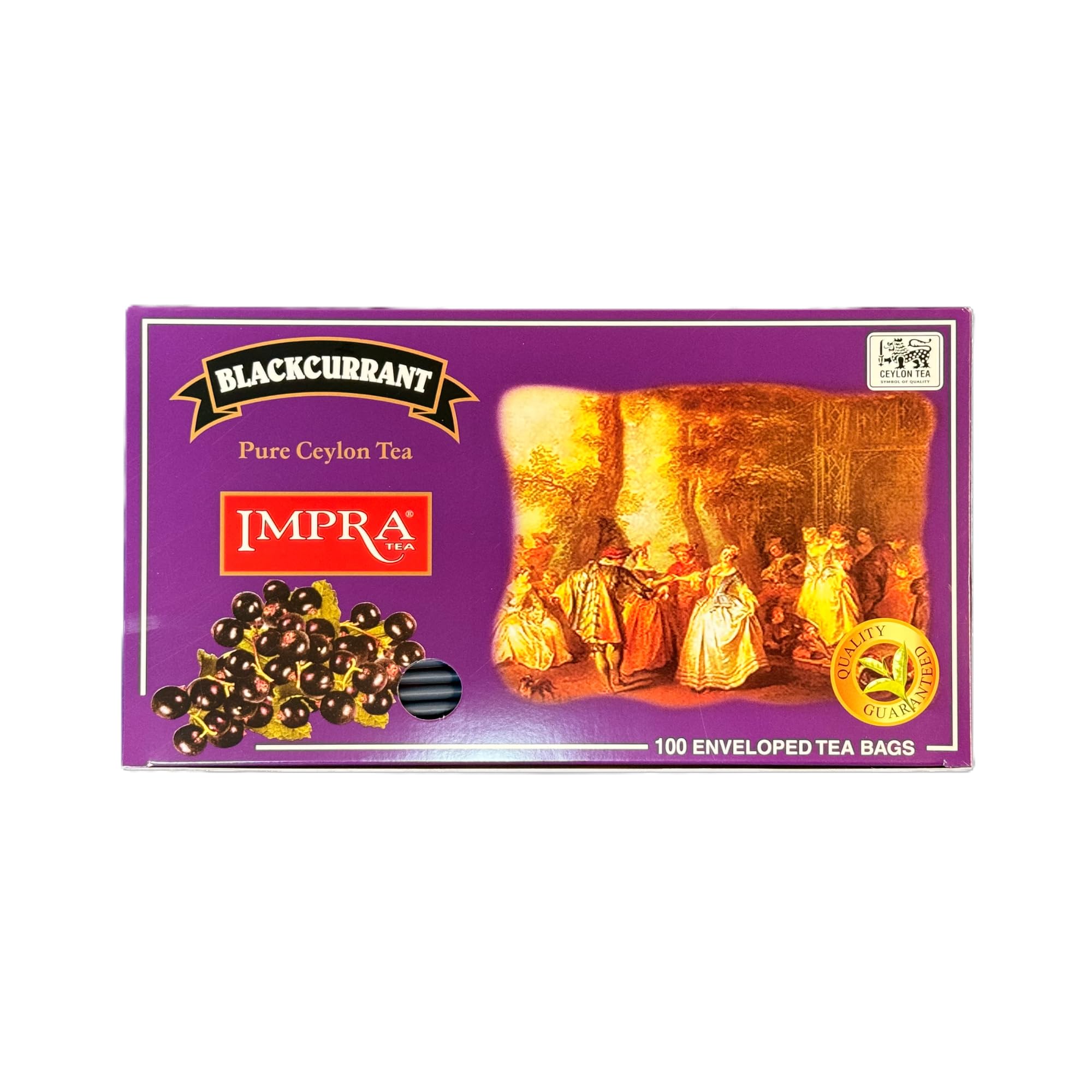 Impra Blackcurrant Flavored Ceylon Black Tea - 100 Individually Wrapped Foil Enveloped Tea Bags - Authentic Ceylon Origin - Fruity Aroma (Pack of 2)