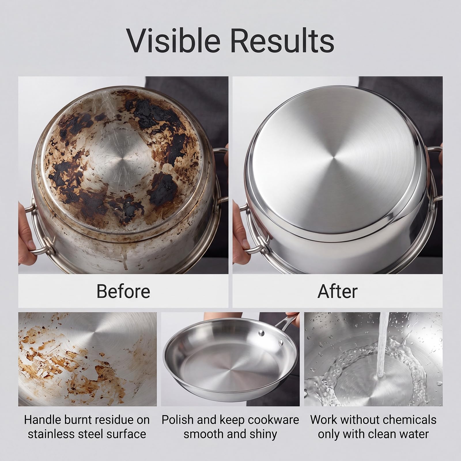 2PCS Steeli Sponge for Stainless Steel, Removes Burnt-On Stains, Suitable for Stainless Steel Surfaces, Leaves No Scratches, Reusable Steel Sponge