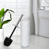 Indecor Home White Floral Design Resin Toilet Bowl Holder and Brush Set, Stylish Bathroom Cleaning Tool with Durable Bristles, Compact and Functional