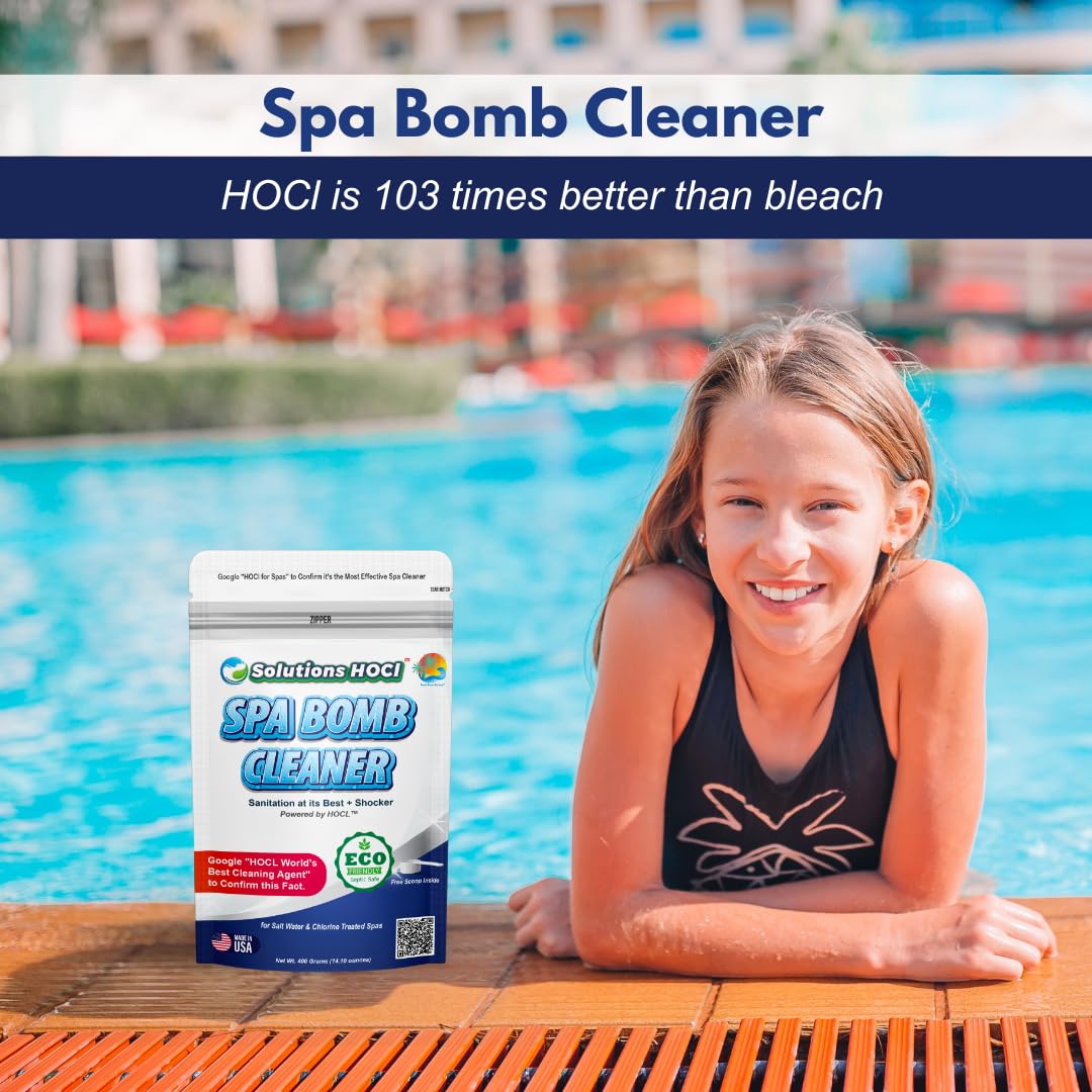 Solutions HOCL Power Clean with HOCL - Spa, Hot Tub, Bathtubs & Whirlpools Cleaner - Spa Surface Cleaner Bomb - Super Cleans Your Spa - 400 Grams