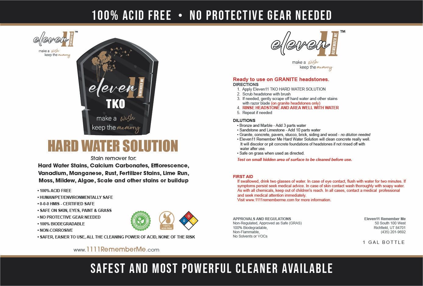 1111 TKO Headstone Cleaner - Safe, Powerful & Easy to Use - For Granite, Marble, Bronze, Concrete, Brick, Wood, Vinyl & More - Just Spray & Rinse