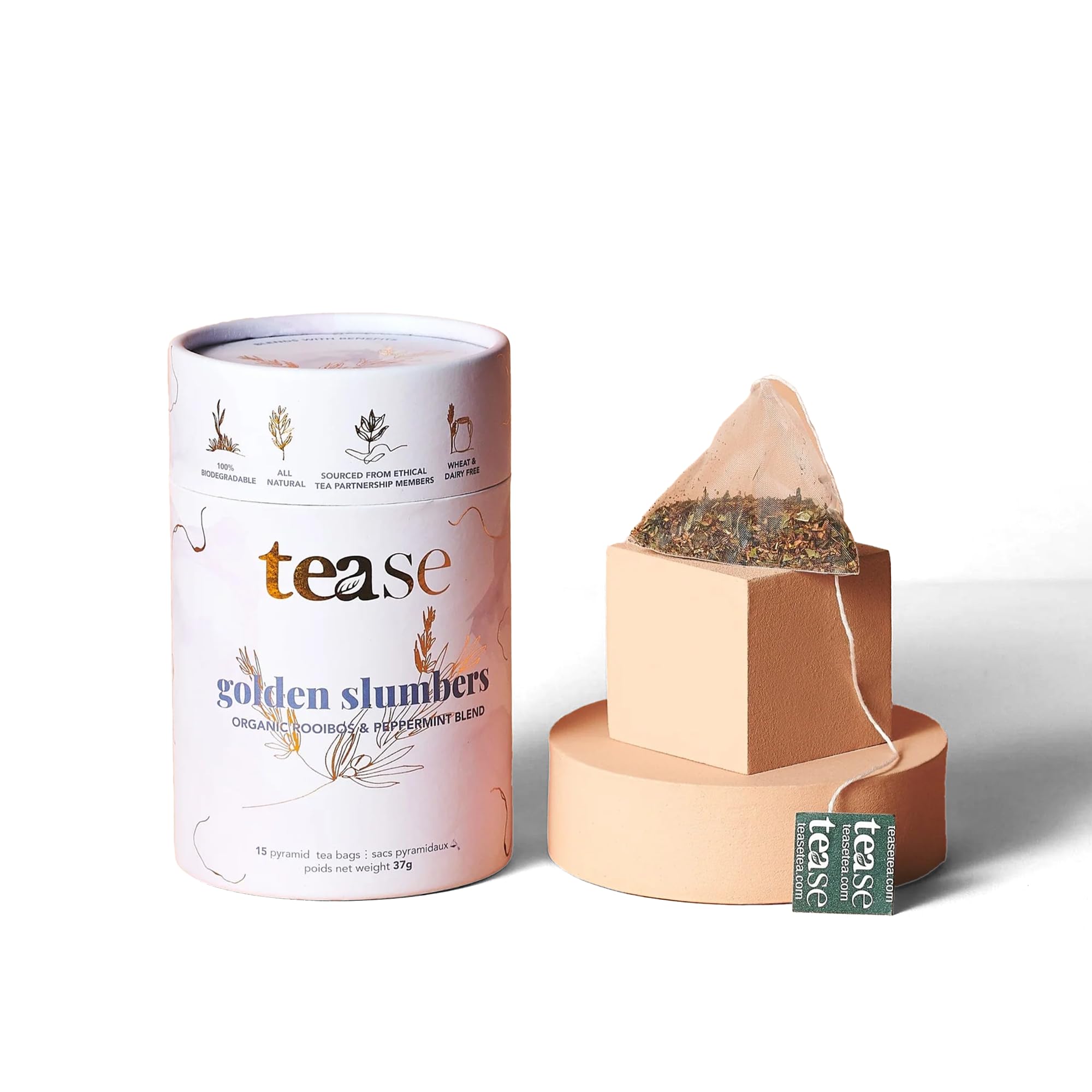 Tease Tea Herbal Sleep Tea - Golden Slumbers Calming and Relaxing Tea, Best Sleep Aid Tea, Caffeine Free Calming Tea Made with Rooibos, Lemon