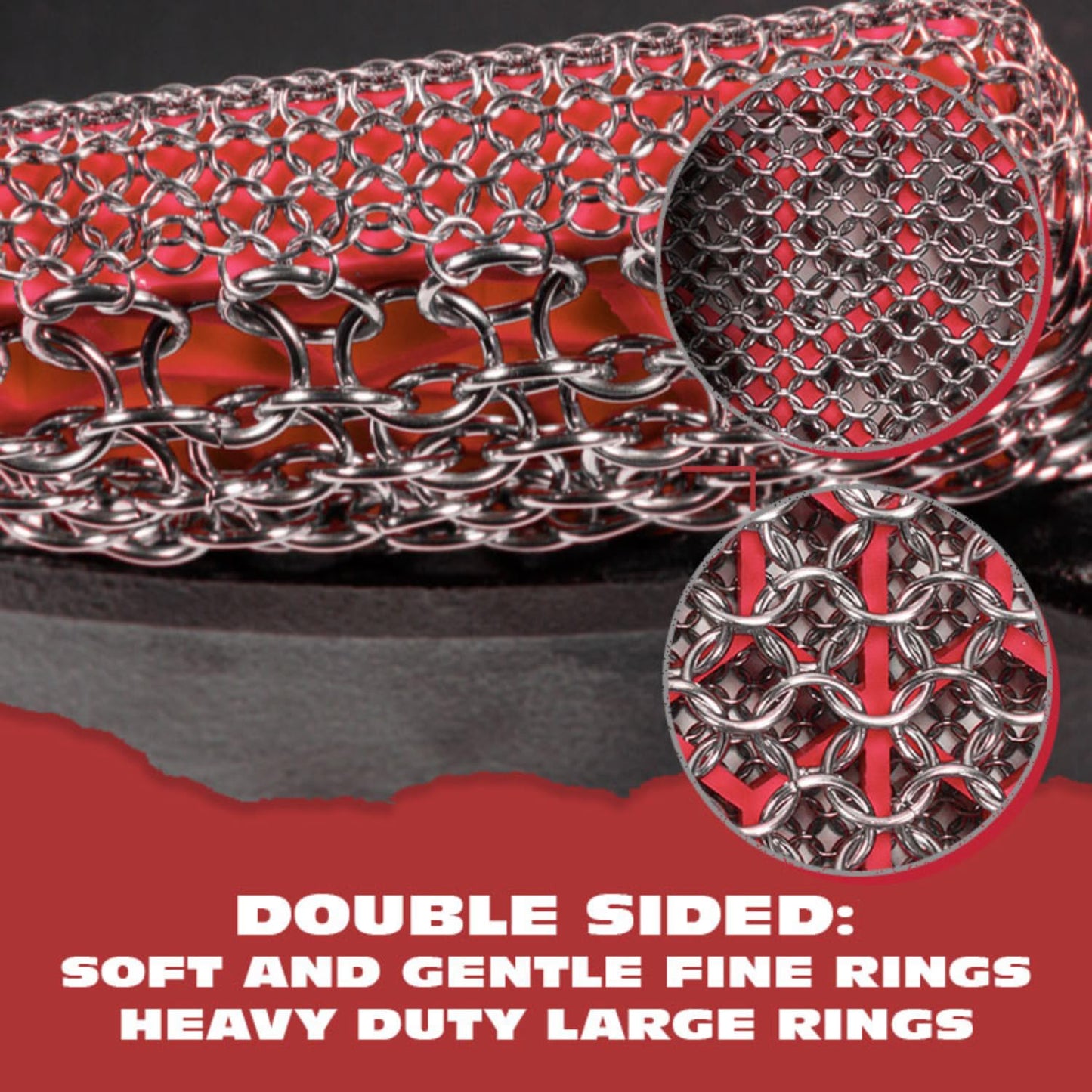 Knapp Made Combo Chainmail Cast Iron Scrubber with Silicone Core - Heavy Duty Rings and Fine Chainmail Rings -Premium Cast Iron Cleaner Chainmail