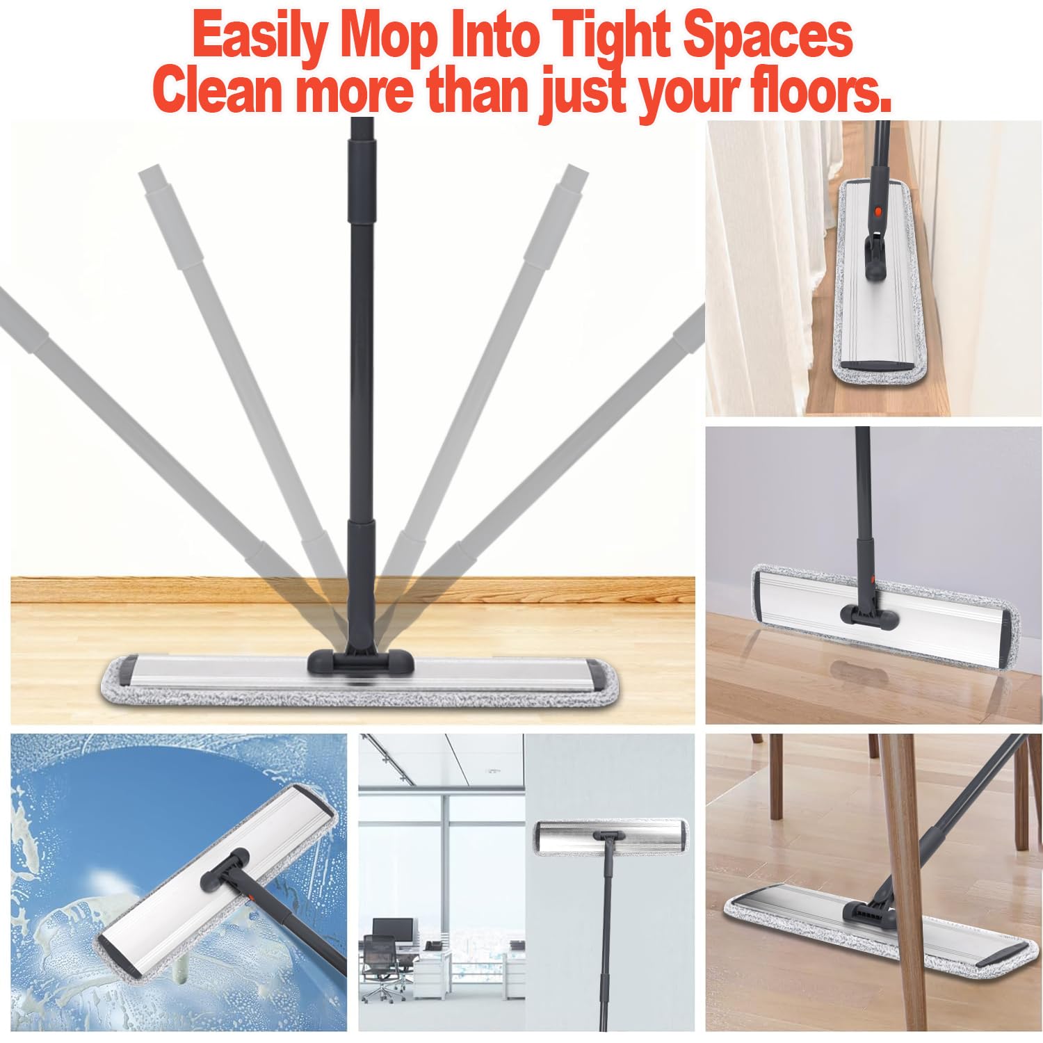18 Professional Microfiber Mop Large Flat Mops for Floor Cleaning 4 Reusable Washable mop Pads Hardwood Cleaning System Wet and Dust Mop with 61in