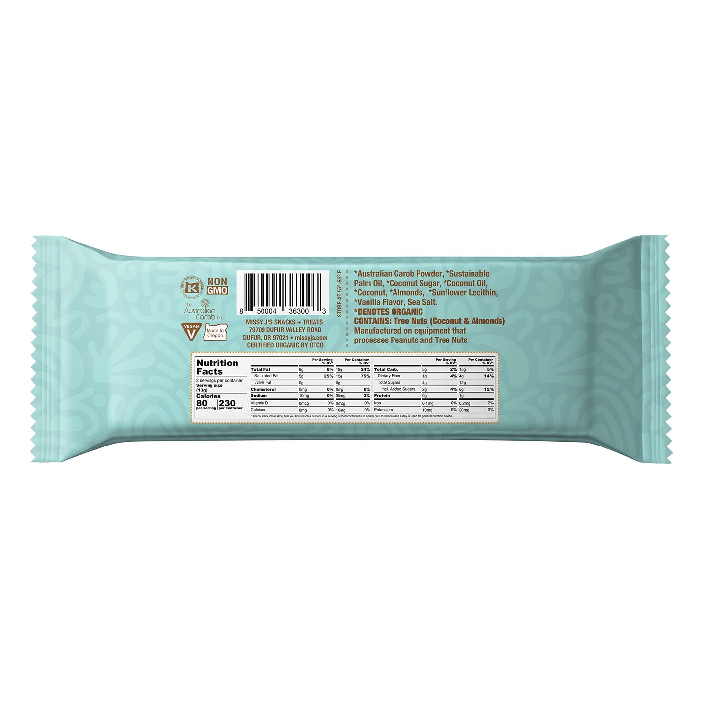 Missy J's Organic Carob Coconut, Almond and Sea Salt Truffley Treats 12 Pack, Vegan Gluten and Caffeine free, Healthy Substitute for Chocolate
