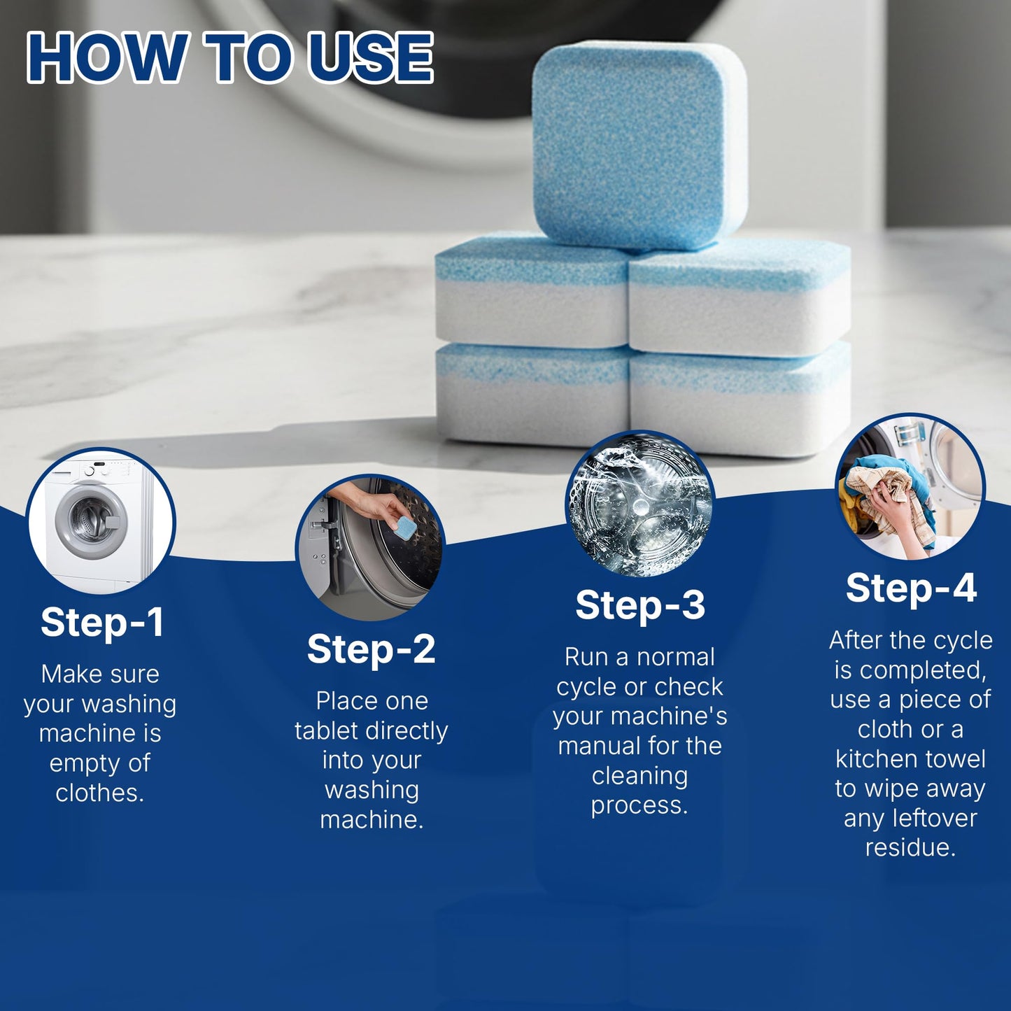 GymAora Washing Machine Cleaner Tablets - 24-Pack Deep Cleaning & Descaler for HE, Front Load & Top Load washer cleaner tablets, Septic-Safe, 12-Month
