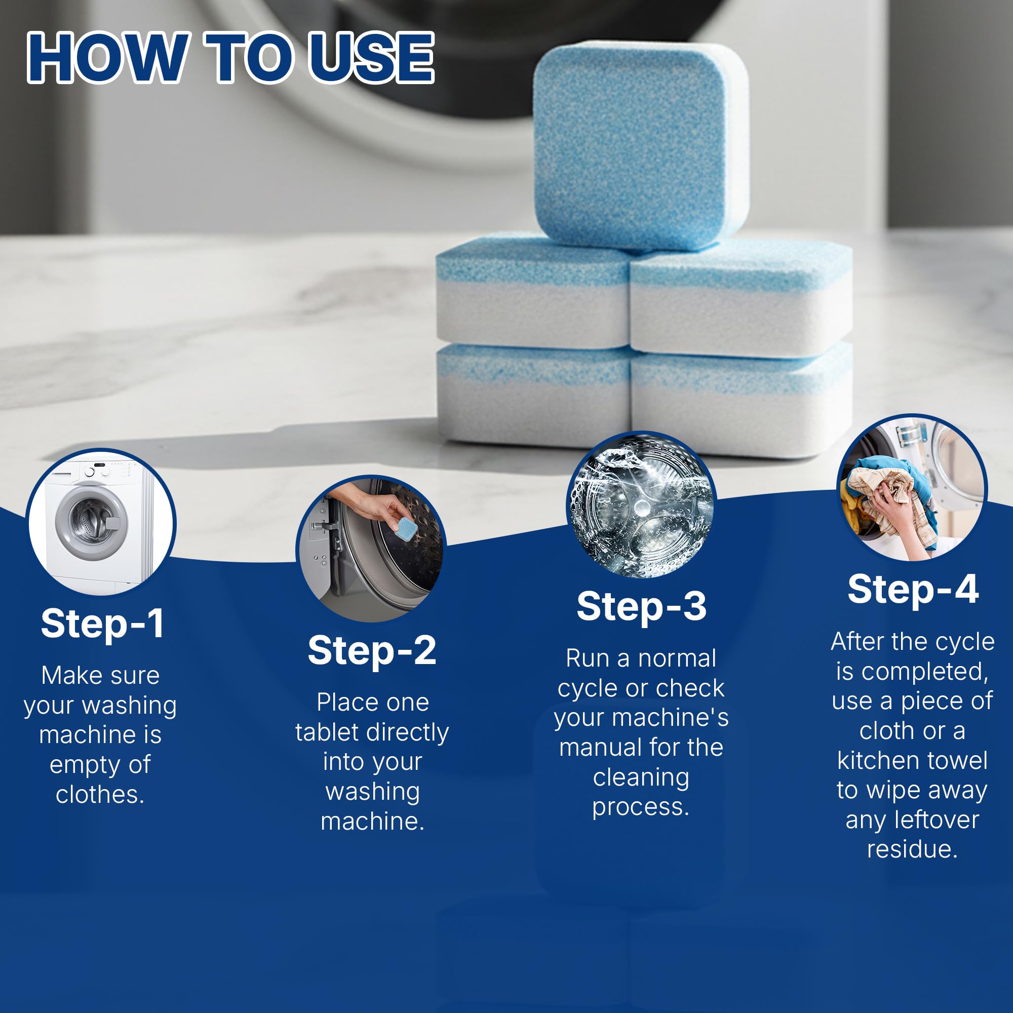 GymAora Washing Machine Cleaner Tablets - 24-Pack Deep Cleaning & Descaler for HE, Front Load & Top Load washer cleaner tablets, Septic-Safe, 12-Month