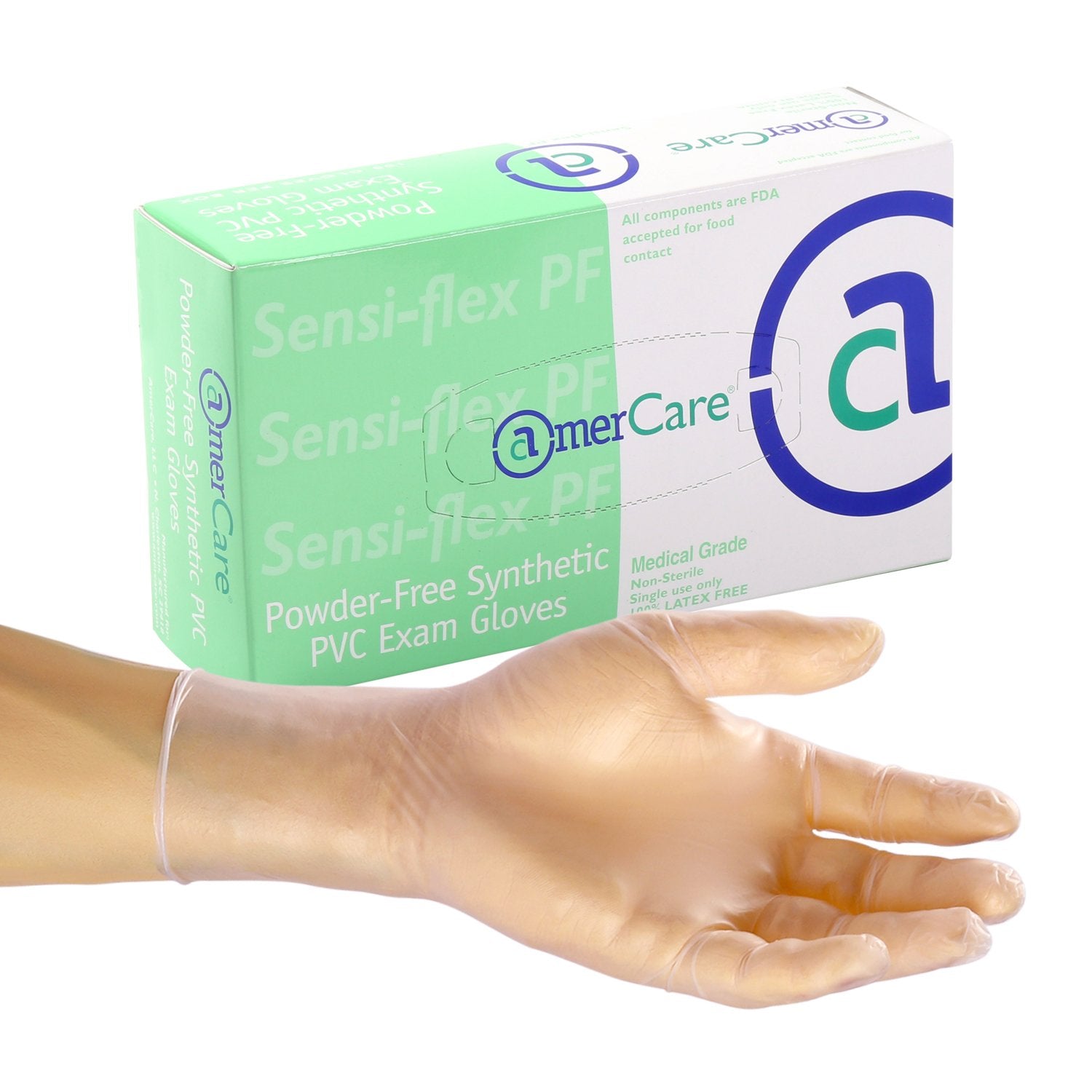 AmerCare Sensi-Flex Exam Grade Vinyl Gloves, Powder Free, Extra Large, Case of 1000