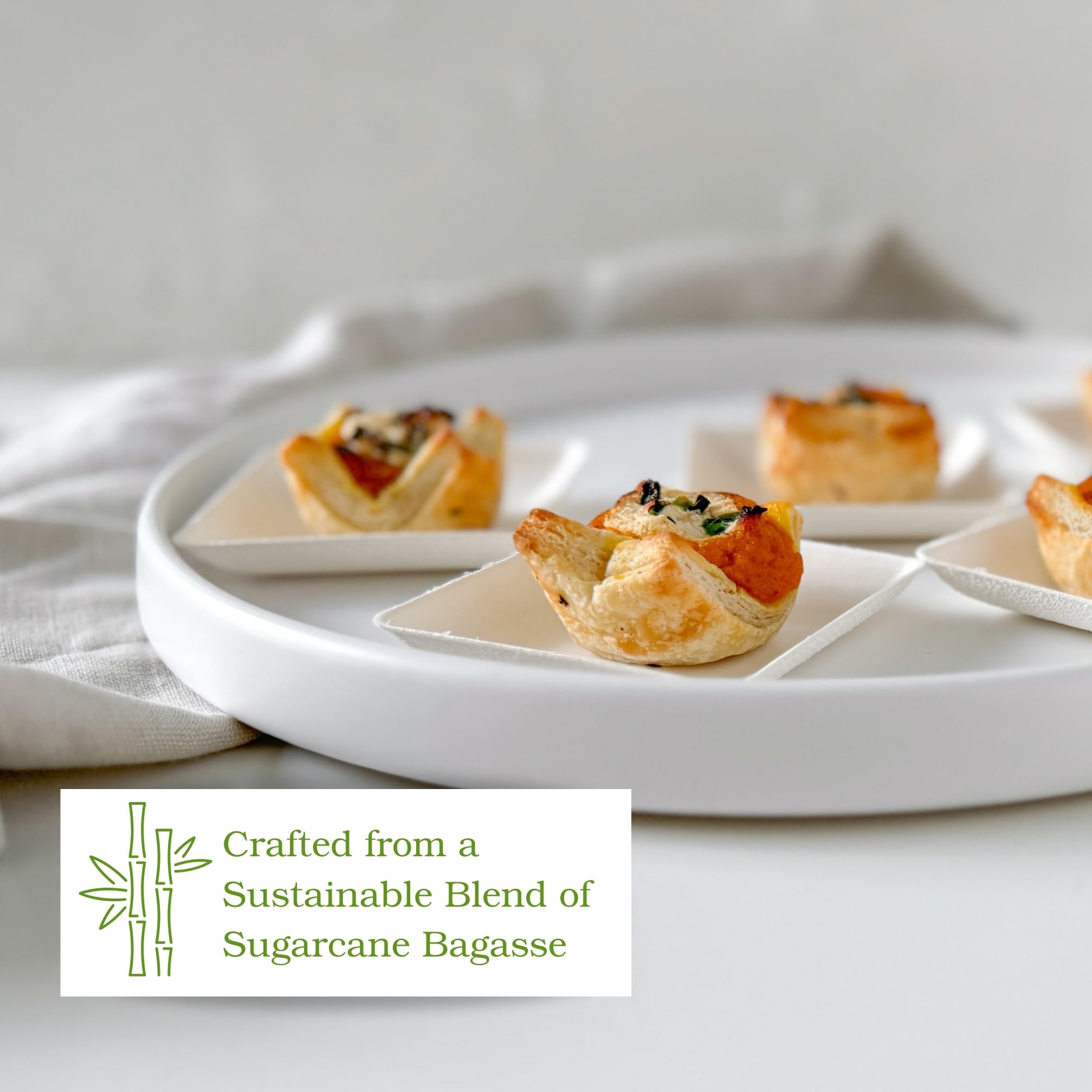 50ct 2.5" Tiny Sugarcane Square Eco-Friendly Disposable Plates Mini Square Plates for Desserts and Appetizers, Sustainable Party Wedding Catering