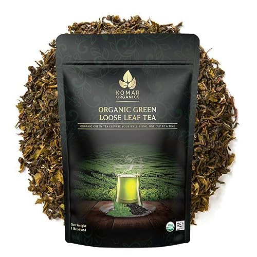 Komar Organics Loose Leaf Green Tea - 16Oz USDA Organic for Energy Boost, Antioxidants - Certified Kosher Delicate Flavor Assam Tea Organic Tea Leaves