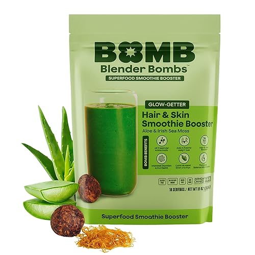 The Bomb Co. Blender Bomb, Glow Getter, Superfood Smoothie Mix with Flax, Hemp, Irish Sea Moss, & Amino Acids for Hair & Skin Support, Gluten Free