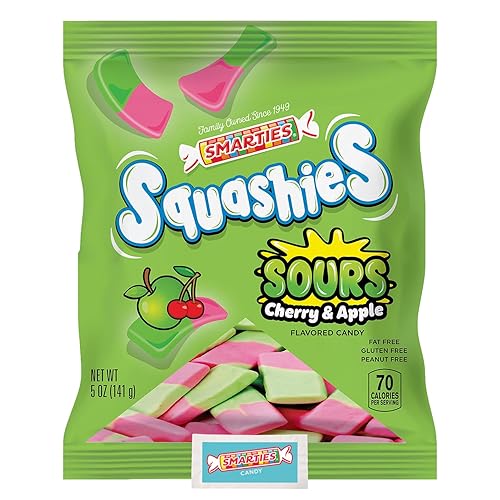Smarties Squashies Foam Gummy Candies & Smarties Sample Packet Variety-Pack - Sour Cherry & Apple Flavored - Peanut Free & Gluten Free Candy - Soft
