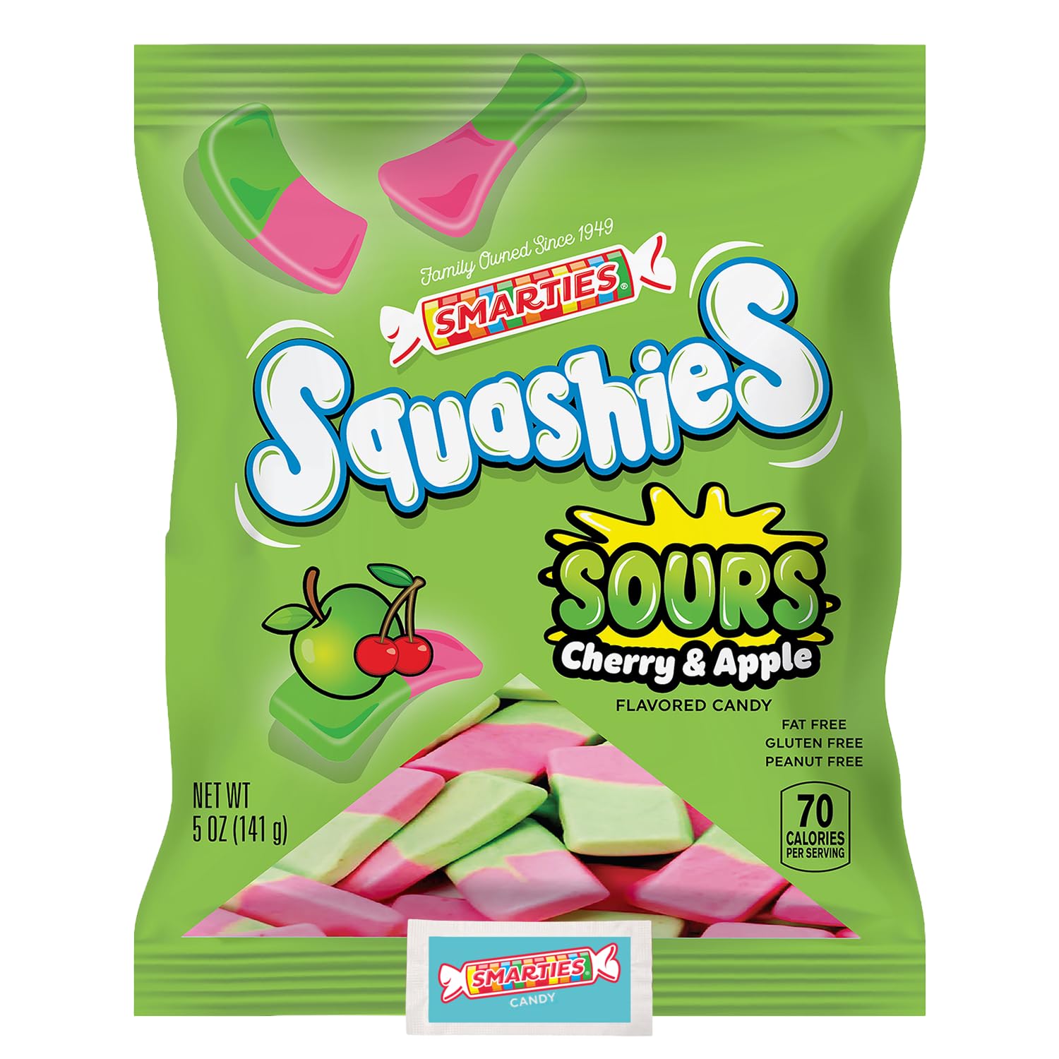 Smarties Squashies Foam Gummy Candies & Smarties Sample Packet Variety-Pack - Sour Cherry & Apple Flavored - Peanut Free & Gluten Free Candy - Soft