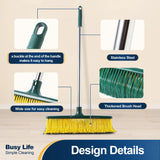 Yocada Heavy Duty Outdoor Broom Commercial Broom Garden Leaf Rake with Curved Bristles Adjustable Long Handle Indoor Outdoor for Yard Deck Garden