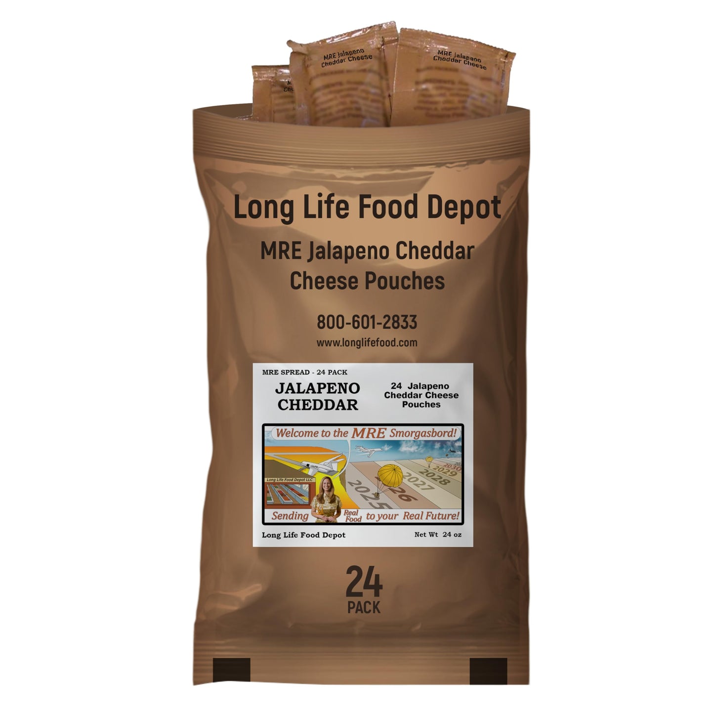 MRE Jalapeno Cheddar Cheese Spread (24-Pack) - Long Shelf Life - 2024+ Production Dates by Long Life Food Depot - Meals Ready to Eat