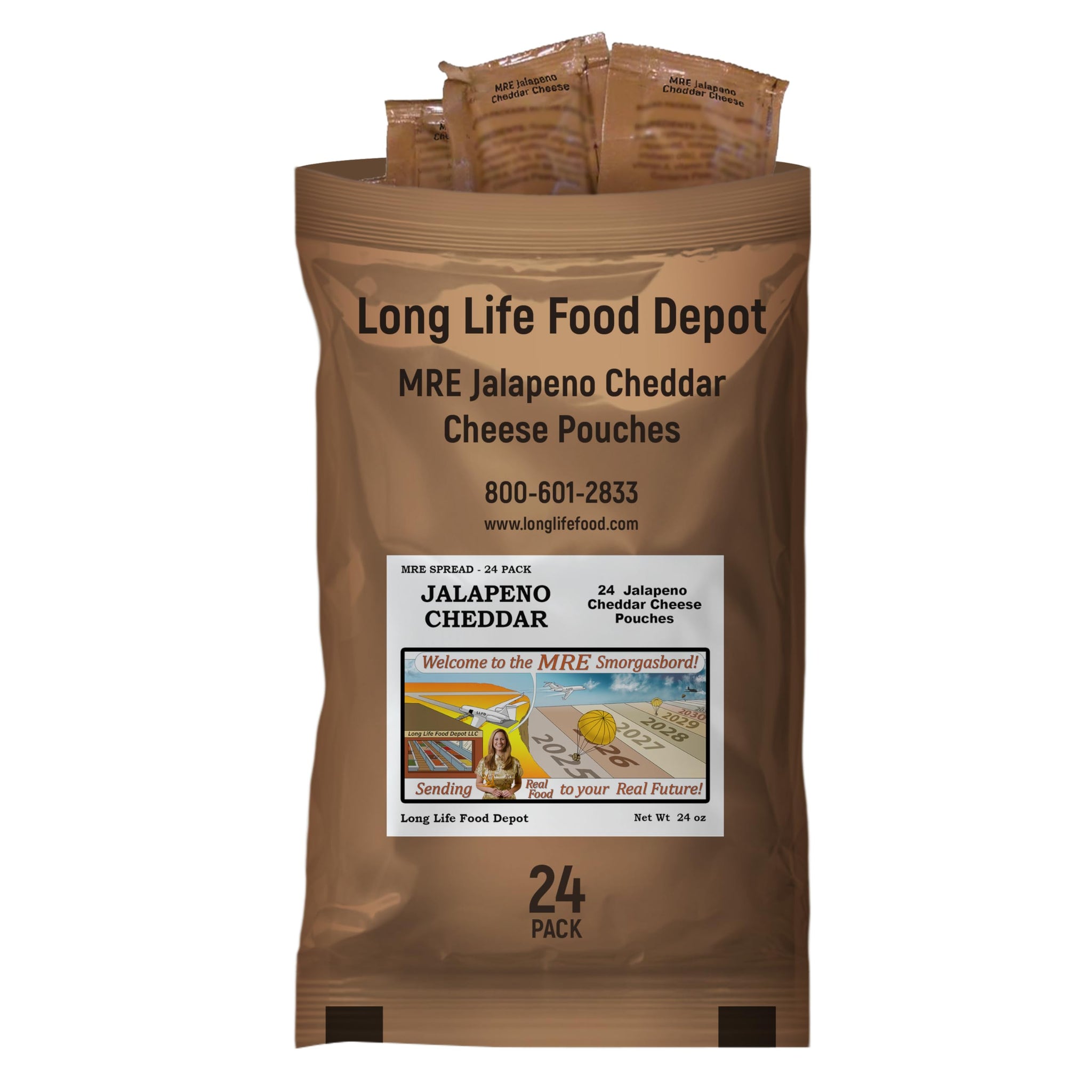 MRE Jalapeno Cheddar Cheese Spread (24-Pack) - Long Shelf Life - 2024+ Production Dates by Long Life Food Depot - Meals Ready to Eat