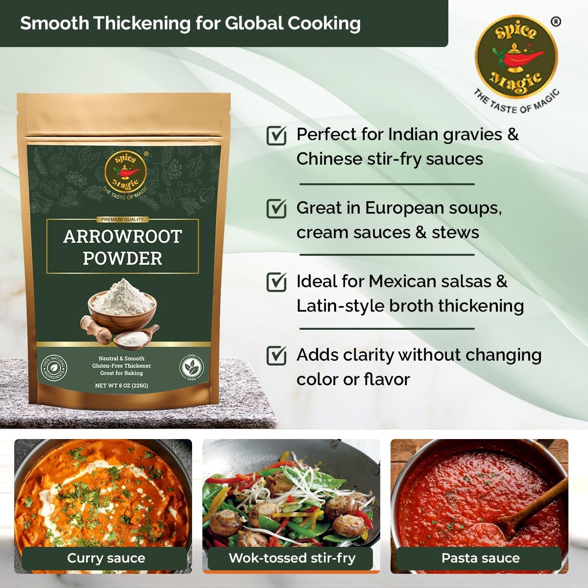 Spice Magic Arrowroot Powder 8 oz (226 g) | Premium Gluten-Free Thickener | Ideal for Sauces, Gravies, Baking & Soups | Cornstarch Substitute