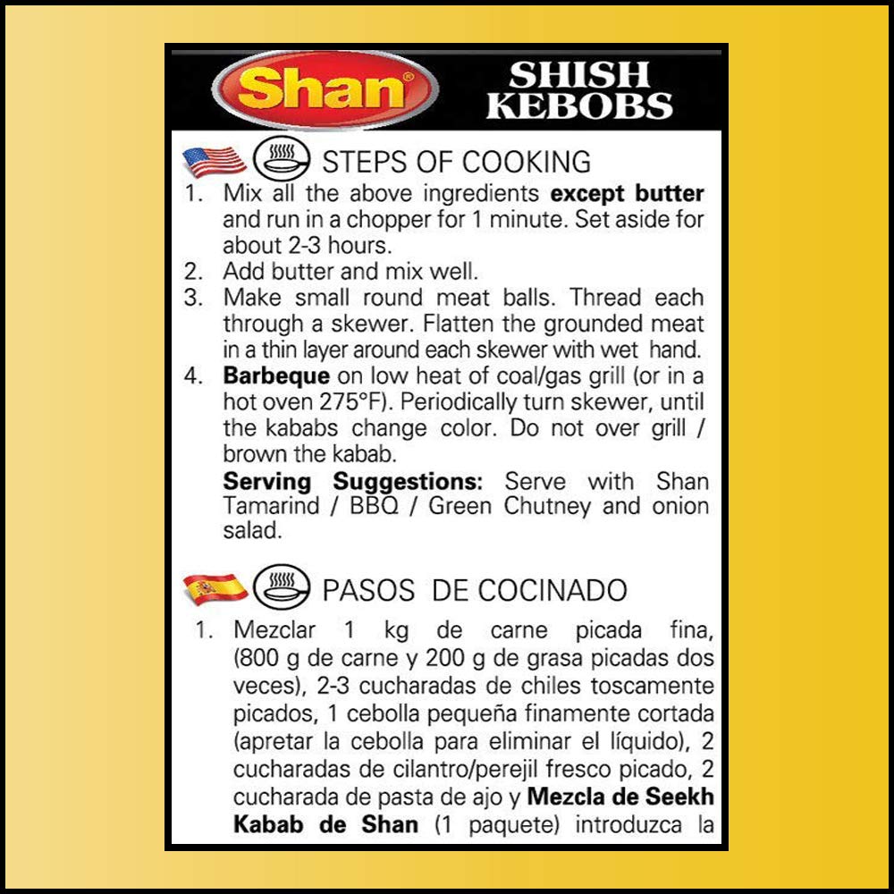Shan Seekh Kabab Recipe and Seasoning Mix 1.76 oz (50g) - Spice Powder for Exclusive Traditional BBQ Blends - Suitable for Vegetarians - Airtight Bag