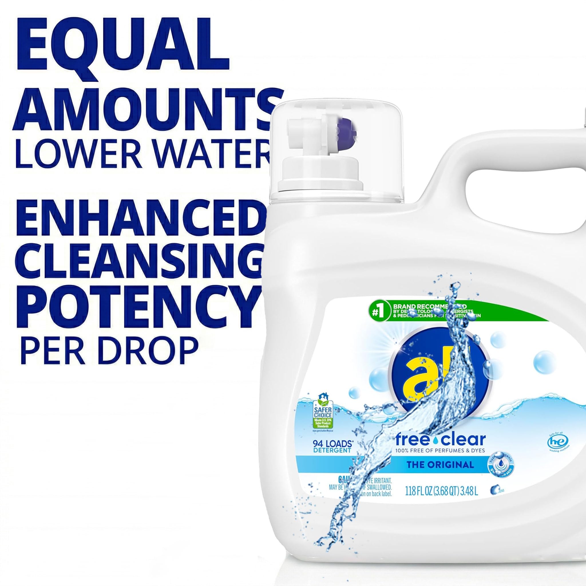 Liquid Laundry Detergent Free Clear, All Use, Everyday for All, Odor Relief, Free Clear for Sensitive Skin, 118 Fl Oz Bottle, 94 Loads