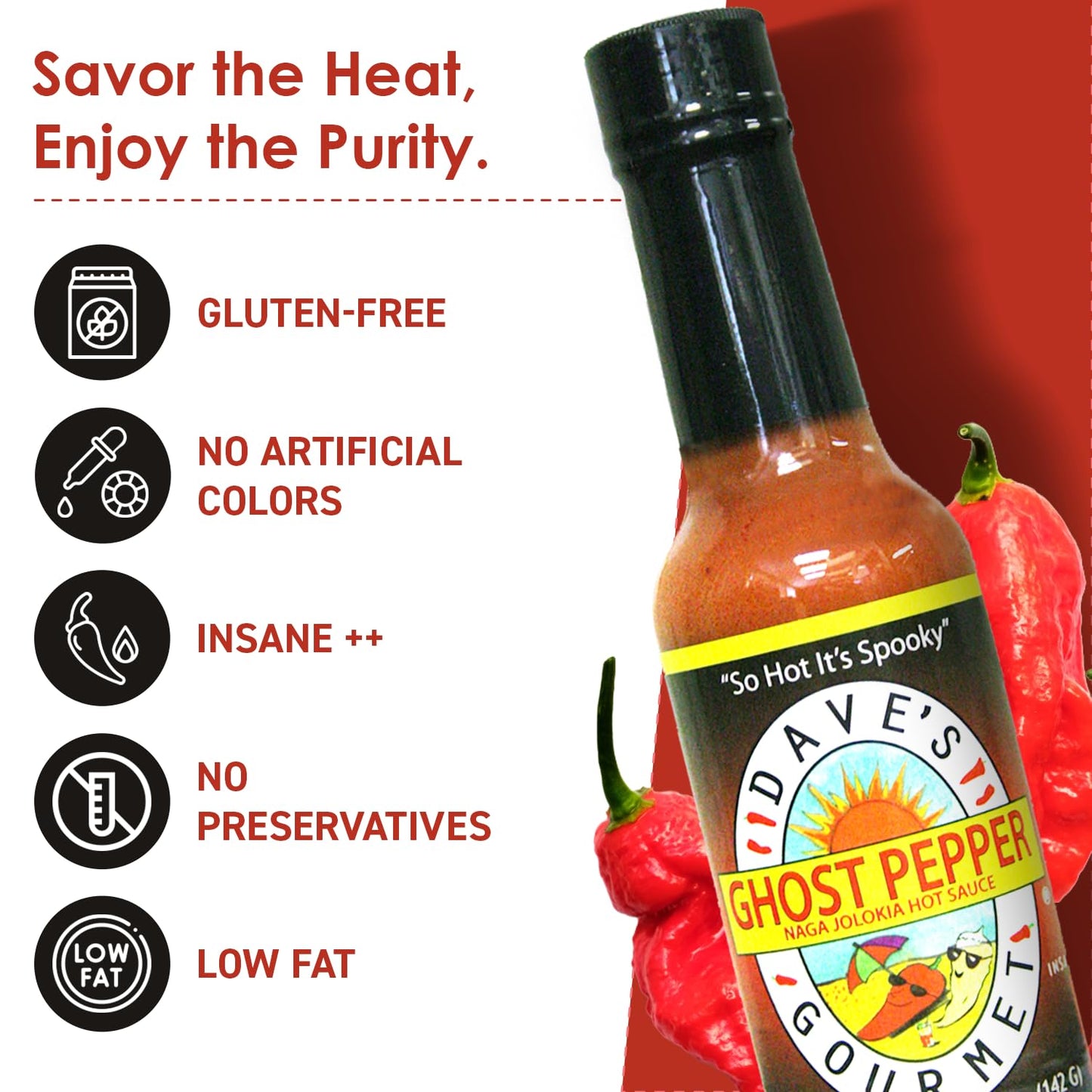Dave's Gourmet Ghost Pepper Naga Jolokia Hot Sauce - Insanely Hot Plus Heat Level - Ghost Pepper Hot Sauce - Use on Wings, Stews, Potato Salad