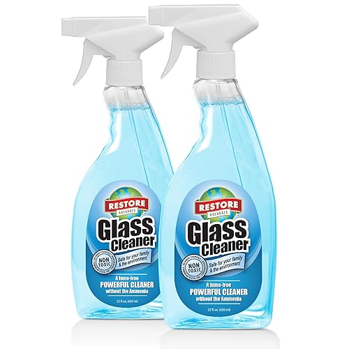 Restore Naturals - 22oz Glass Cleaner Spray - Fume-Free Powerful Window Cleaner, Non-Toxic Formula - Premium Glass Cleaner for Streak-Free Shine - 2