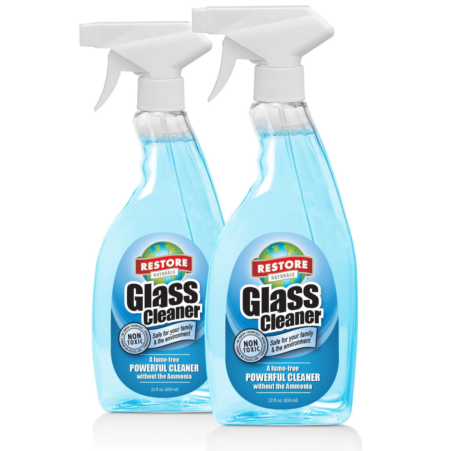 Restore Naturals - 22oz Glass Cleaner Spray - Fume-Free Powerful Window Cleaner, Non-Toxic Formula - Premium Glass Cleaner for Streak-Free Shine - 2
