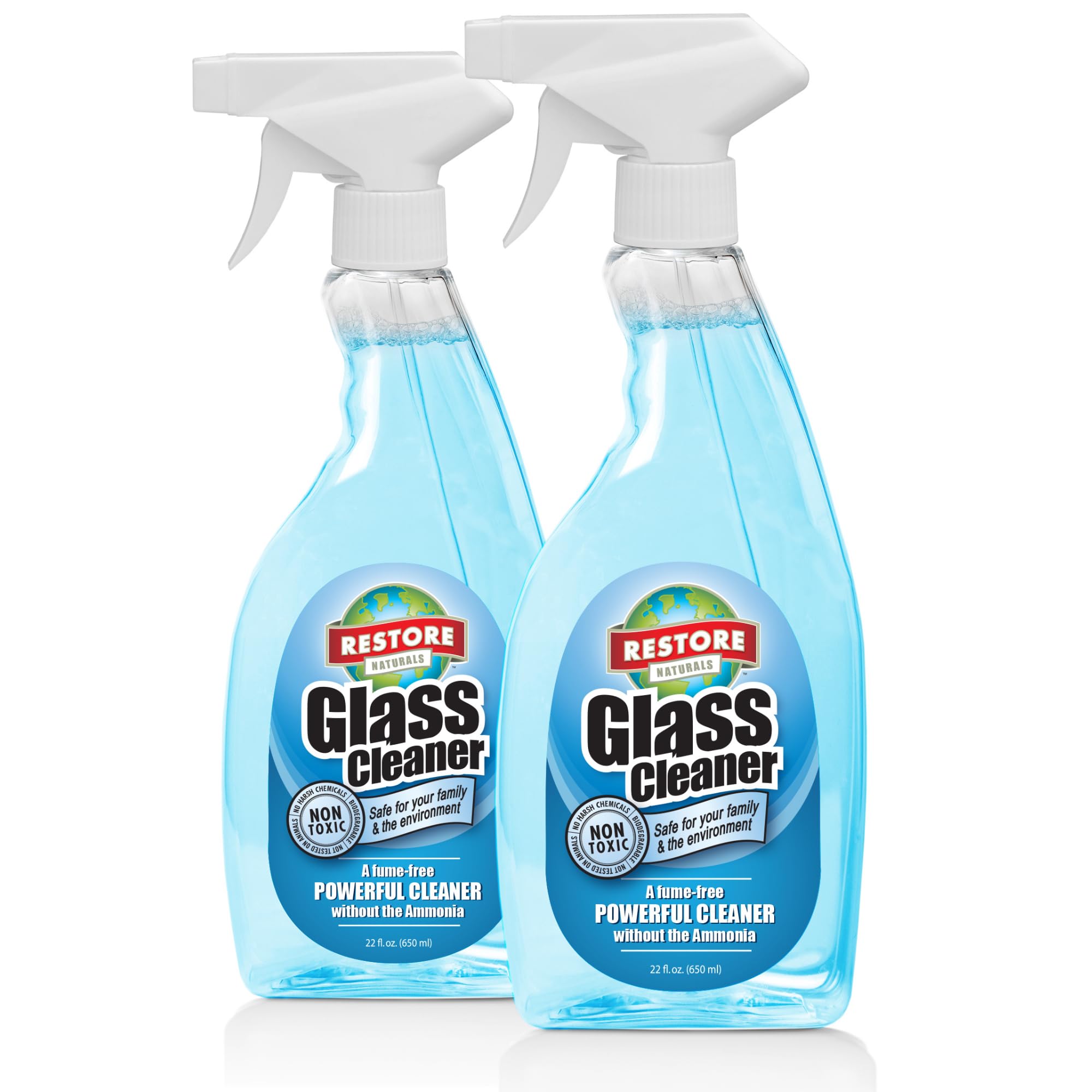 Restore Naturals - 22oz Glass Cleaner Spray - Fume-Free Powerful Window Cleaner, Non-Toxic Formula - Premium Glass Cleaner for Streak-Free Shine - 2