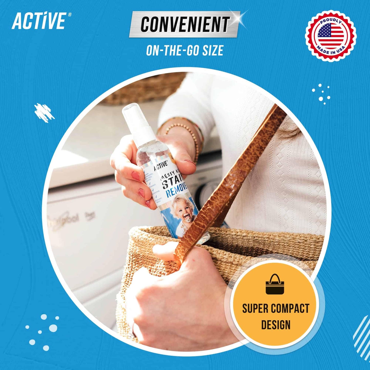 Messy Kids Stain Remover Spray - ACTIVE Laundry Spot Cleaner, Natural Stain Treater Spray for Baby Clothes Fabric, Toddler Clothing, Rescue Mess