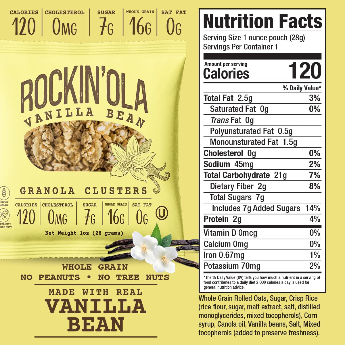 Rockin'Ola Granola Clusters, Quick Breakfast Snack, Allergen Free, No Artificial Flavors, Colors or Preservatives, On-The-Go Healthy Snack Packets (25