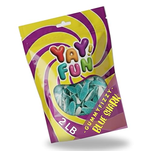 Sour Blue Shark Gummy Candy - Halal Candy Bulk 2 Pound Bag | Fizzy Sour Shark Gummies | Kids Party Candy for Goodie Bags, Candy Buffets & Bulk Gummy