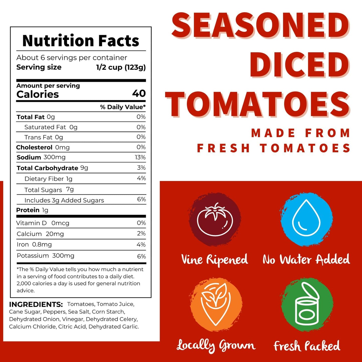 Dei Fratelli Seasoned Diced Tomatoes (28 oz. Cans, 6 pack) - Vine-Ripened - Non GMO, Gluten-Free
