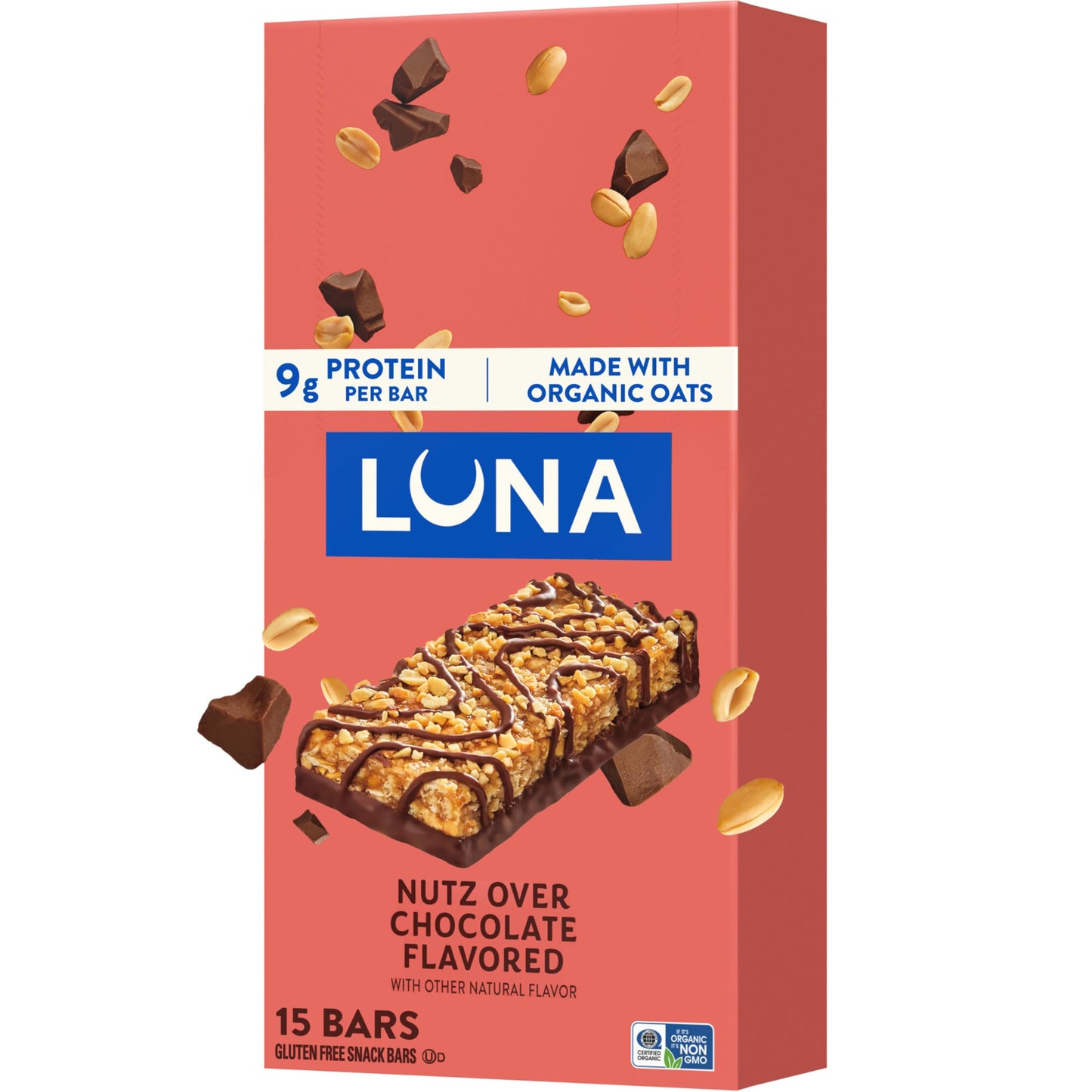 LUNA Bar - Nutz Over Chocolate Flavor - Gluten-Free - Non-GMO - 7-9g Protein - Made with Organic Oats - Low Glycemic - Whole Nutrition Snack Bars