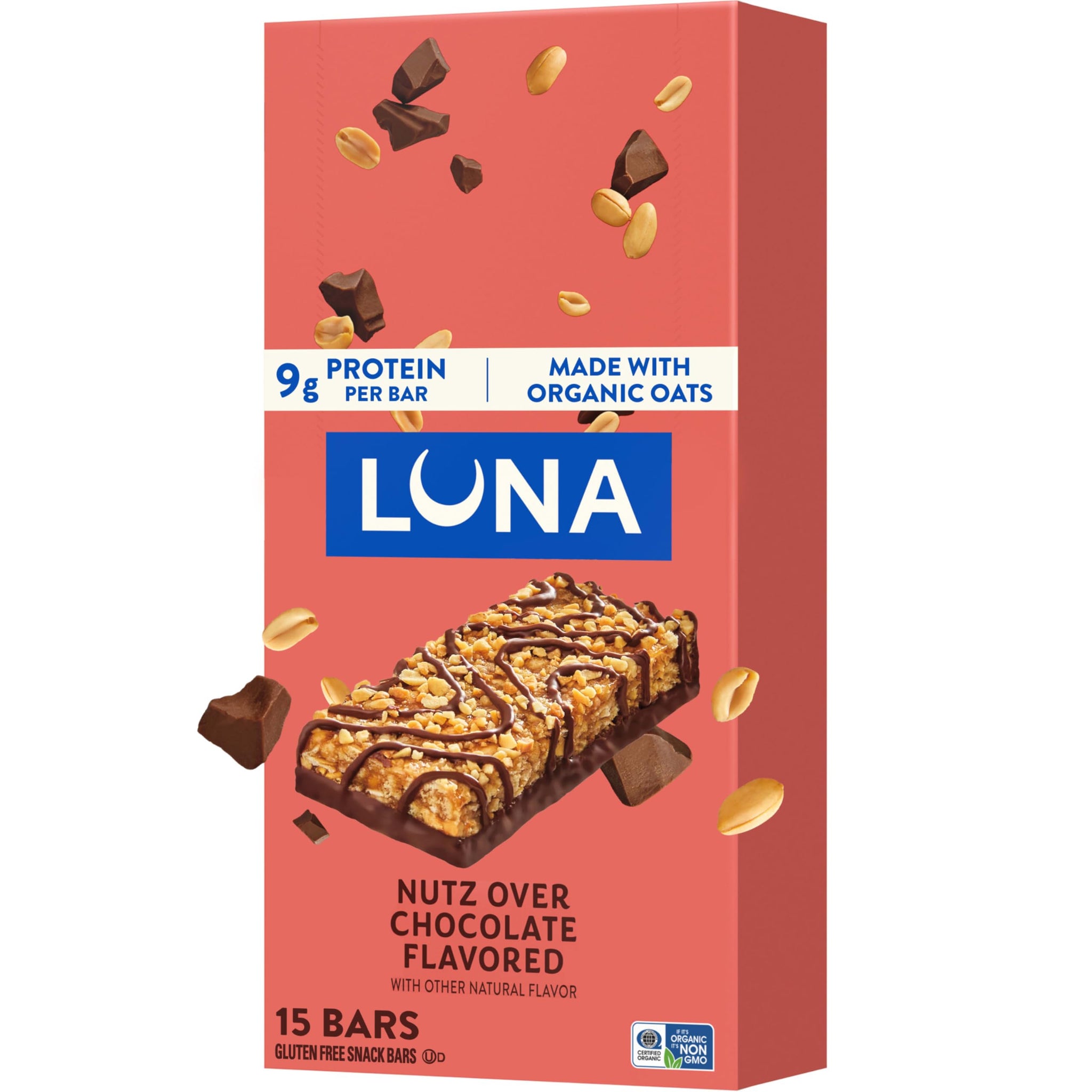LUNA Bar - Nutz Over Chocolate Flavor - Gluten-Free - Non-GMO - 7-9g Protein - Made with Organic Oats - Low Glycemic - Whole Nutrition Snack Bars