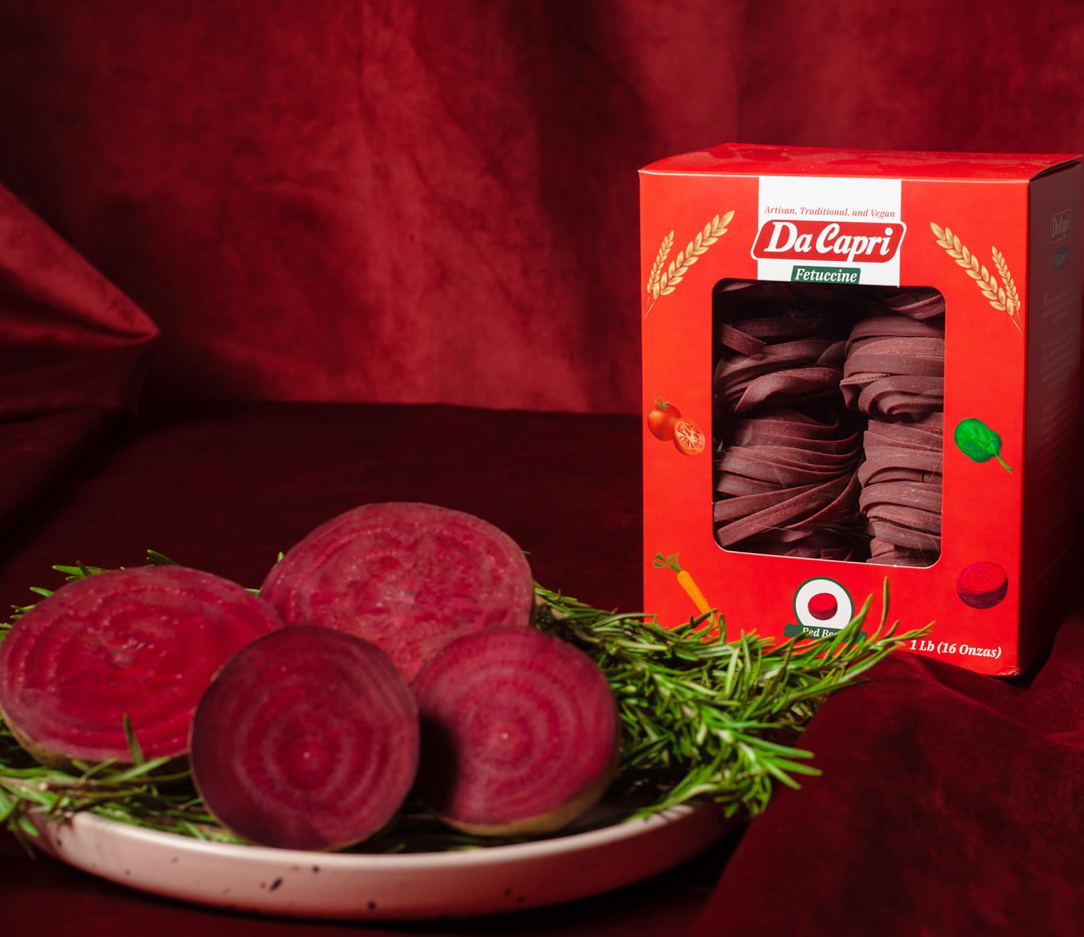 Da Capri Red Beet Fettuccine (Pack Of 2) | Artisanal Homemade Pasta | 16 Oz Vegan & Healthy | 100% Natural & Plant-Based | Easy to make & Fast Cooking